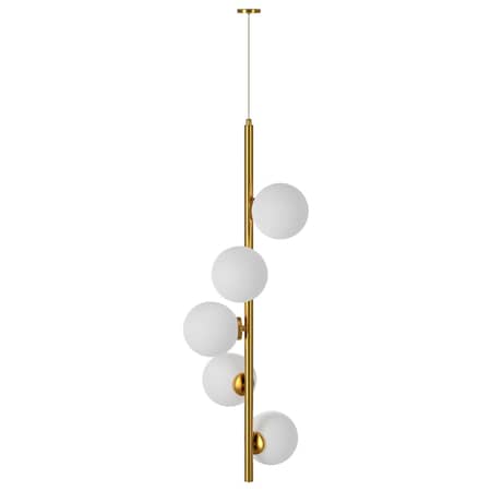 Ambiate Arano Linear Globe Pendant Lght Fixture, Frosted Glass Globe Shades, Brshd Goldtone, Uses Five G9 AL10001P5